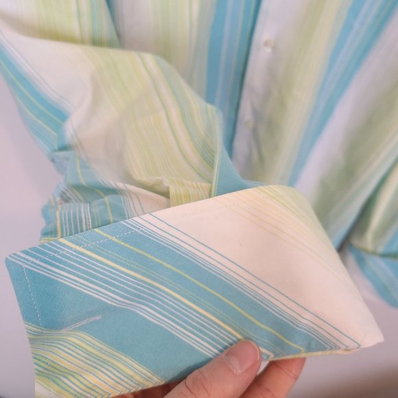 Roar Mens XL Green Blue Striped Long Sleeves Button Up Marlow Dress Shirt - Picture 5 of 8